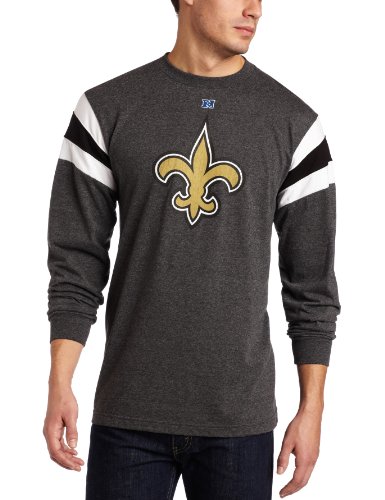 NFL Men's New Orleans Saints End Of Line III Long Sleeve Crew Neck Overdyed Tee (Charcoal/White/Black,  Large)