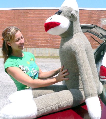 VERY BIG PLUSH SOCK MONKEY is 54-Inches-Tall - 4-and-1/2-FEET-TALL LARGE JUMBO PLUSH SOCKMONKEY FUN! Color: GRAY - MADE IN AMERICA USA