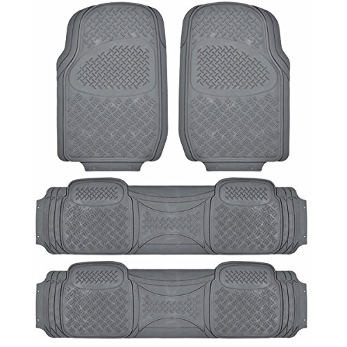 HEAVY DUTY RUBBER VAN SUV FLOOR MATS 4-PCS IN 3-ROWS GRAY