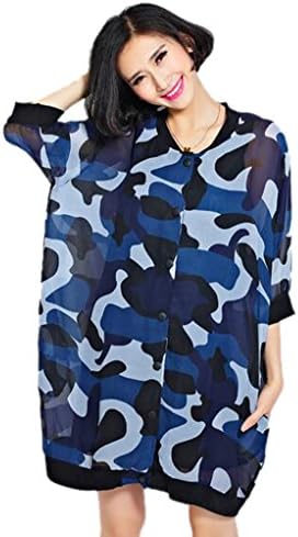 Womens Casual Loose Chiffon Camouflage Summer Jacket (Blue)