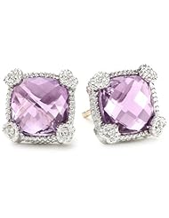 Judith Ripka "Linen" Purple Small Cushion Stone Stud Earrings