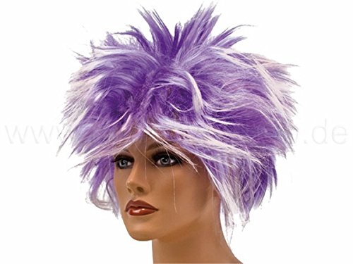 Punk Perücke Kurzhaar Karneval Wig Locken (Lila / Weiss)