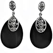 Marcasite with Black Onyx Earrings, Size: 39mm
