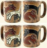 Set Of Four MARA Collectible 16 Oz. COFFEE/Tea Cup STONEWARE Dinner Mug KITTEN CAT Abstract Kitties