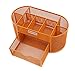 EasyPAG Mesh Pen Holder Desk Organizer with Drawer Stationery Supplies Organizer for Dorm School 9 Compartments Workspace Desk Accessories Organization for Office, Orange