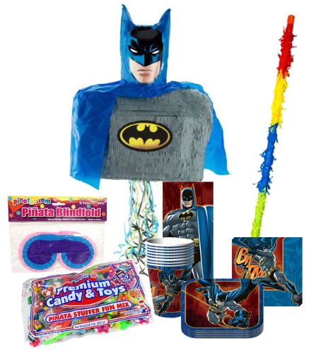 Batman Heroes and Villains Party Supplies Pack Including Plates, Cups, Tablecover, pinata, Filler, Buster, Blindfold and Napkins- -image