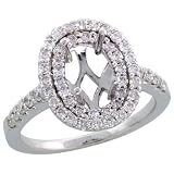 14k White Gold Semi-Mount Oval-shaped Diamond Ring, w/ 0.75 Carat Brilliant Cut Diamonds, 9/16 (14mm) wide