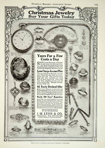 1920 Ad J. M. Lyon Diamond Jewelry Watch Christmas Gifts Rings Necklace Vintage - Original Print Ad