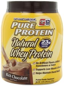 Pure Protein 100 % Whey Protein, 2 Pound Tub (100% Natural Rich Chocholate 1.6LB)