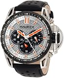 Haurex Italy Mens 9D367USO Talento-R Chrono Black PVD Tachymeter Bezel Leather Sport Watch