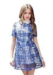 Sexy Floral Print Plaid Print Organza  Dress