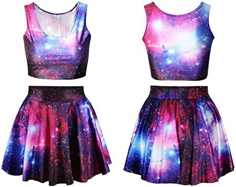 Createearth Galaxy Pattern Digital Print Reversible Crop Vintage Clubwear