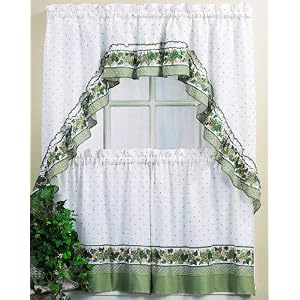 Green Garden Ivy Country Curtain Tier Swag Set