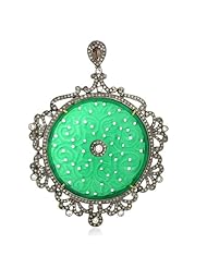 18kt Yellow Gold Diamond Pave Green Onyx Carved Pendant Silver Designer Jewelry