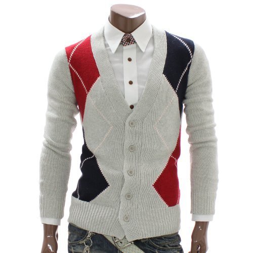 Doublju Mens Argyle Button Cardigan Sweater(NAK08)