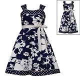 Rare Editions Little Girls 4-6X NAVY-BLUE WHITE DOT TRIM FLORAL PRINT Special Occasion Wedding Flower Girl Easter Party Dress
