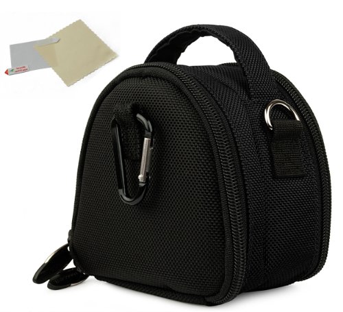 Black Limited Edition Camera Bag Carrying Case with battery charger, battery charger, memory cards, and accessories Pocket for Kodak EasyShare MINI C182 C1505 C1550 C1530 M215 M532 M550 M552 M565 M575 M580 M583 M590 Wireless M750 M5350 TOUCH M5370 M577 SLICE Kodak Zi10 SPORT C123 C135 Point and Shoot Digital Camera + One anti glare screen protector