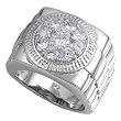Sterling Silver Men's Ring - Clear CZ - 10mm Band Width - 21mm Face Height - Sizes: 8-12