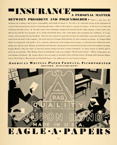 1930 Ad American Writing Eagle Paper Coupon Bond 
