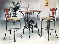 3 Piece Bar Table Set With Wine Rack Base - Bar Table And 2 Bar Chairs