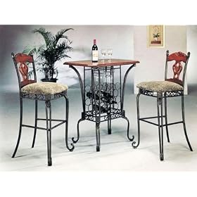 3pc Kitchen Wine Rack Oak Table and 2 Bar Stools Set by visiondecor Furniture