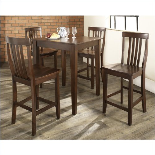 Crosley Furniture 5 Piece Pub Dining Set with Tapered Leg and School House Stools in Vintage Mahogany Finish