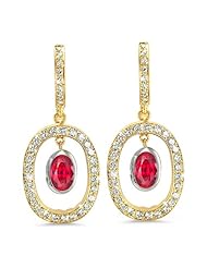 Duo Oval, Vintage Diamond Earrings In 18K Yellow Gold With A 1.06 ct. Genuine Ruby Center Stone.