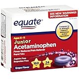 Equate, Junior Pain Reliever, Grape Flavor, Ages 6-12, 24 Meltaways Tablets, Acetaminophen 160 mg