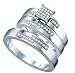 Stunning 3 Pc. 925 Sterling Silver and Genuine Diamond Trio Wedding Set for Him and Her " Size 7 for Her and Size 10 for Him " ** Free Shipping **