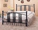 Full Size Satin Black Convex Mission Style Metal Bed Headboard & Footboard