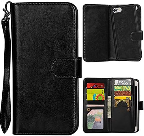 iPhone 7 Plus case, RockE Wallet Case ID Credit Card Holders Folio PU Leather Slim Fit Cover for iPhone 7 Plus (Black)