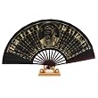 Handmade Folding Gold On Black Decorative Wall Fan With Stand - Confucius & Chinese Script Design