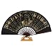 Handmade Folding Gold On Black Decorative Wall Fan With Stand - Confucius & Chinese Script Design
