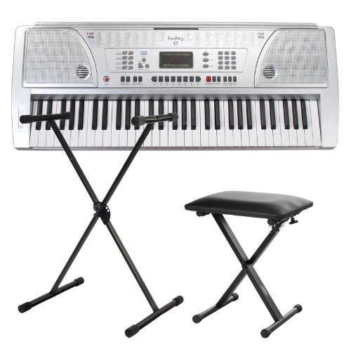FunKey 61 Keyboard für Einsteiger inkl. Netzteil und Notenständer, Keyboardständer und Keyboardbank