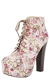 Victoria1 Floral Wooden Heel Boots TAUPE