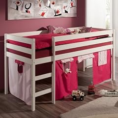 Hochbett Spielbett ERIK wei� inkl. Vorhang rosa/pink