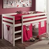 Hochbett Spielbett ERIK wei� inkl. Vorhang rosa/pink