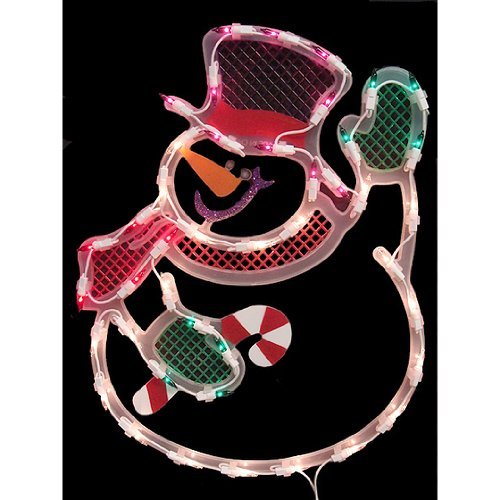 Impact Innovations Christmas Lighted Window Decoration, Waving Snowman