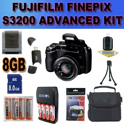 Fujifilm FinePix S3200 14 MP Digital Camera with Fujinon 24x Super Wide Angle Optical Zoom Accessory Saver 8GB NiMH Battery/Rapid Charger Bundle