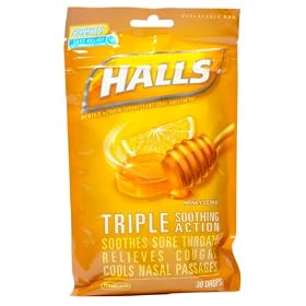 HALLS HONEY LEMON COUGH DROPS 30/BAG