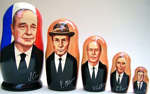 Childrens Toyshop  Toys : Russian Nesting Doll France Political Leaders: Chirac, Mitteran, D Estaing, Pompidou, De Gaulle 5 Pcs / 7 in set #DSCI 37