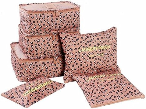 Etimes8 6PCS Lightweight Travel Packing Cube Set Trip Bag Organizer Luggage Compression Pouches for Clothing,Underware Bras,Ties,Socks,Mackup ( 3 Packing Cubes +3 Luggage Pouches) (Leopard)