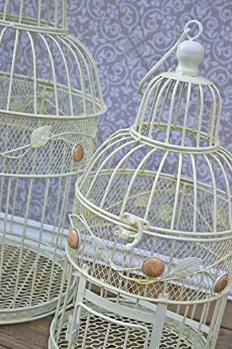 Vintage Bird Cage, Round, Shabby Chic, 14 in. and 18 in., White, Set of 2