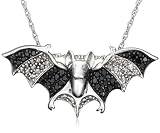 Sterling Silver Black and White Diamond Bat Pendant, (1 cttw)