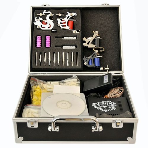  4 Tattoo Gun Tattoo Kit with Case INK Needles foot padel clip cord and 