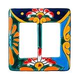 Double Switch Plate #3 (Green Base) Mexican Talavera Ceramic - MCG