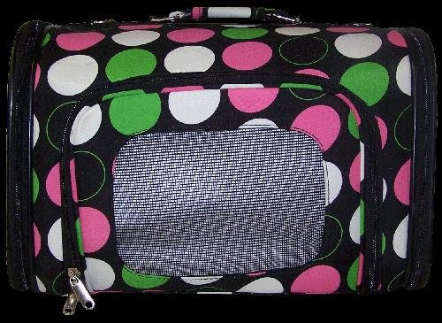 Designer Dog Carrier - Luggage Style Multi Color Polka Dots Pet Carrier - Black - Medium