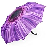 PLEMO Violet Daisy Automatic Folding Travel Umbrella