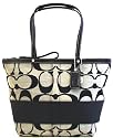 Coach Black White Signature Striped Zip Hobo Satchel Handbag 13548