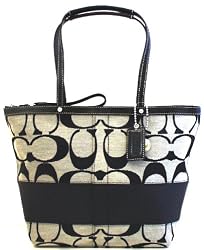Coach Medium Black & White Signature Stripe Tote Bag - 13548